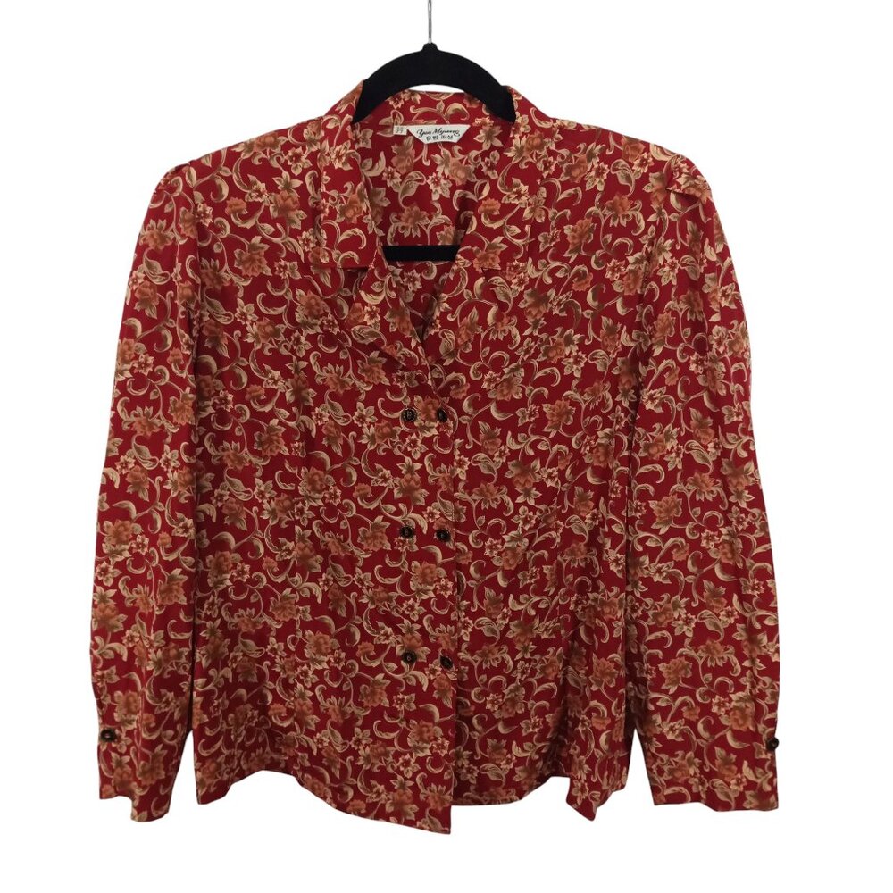Womens Too Large Blouse Double Breasted Snap Front Shoulder Pads Asian